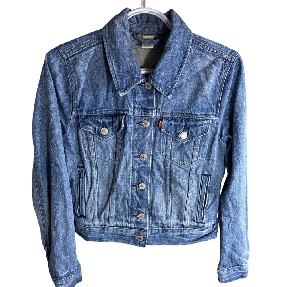 Levis Premium Denim Trucker Jacket Womens Medium Wash Blue Jean Coat 70501-0004